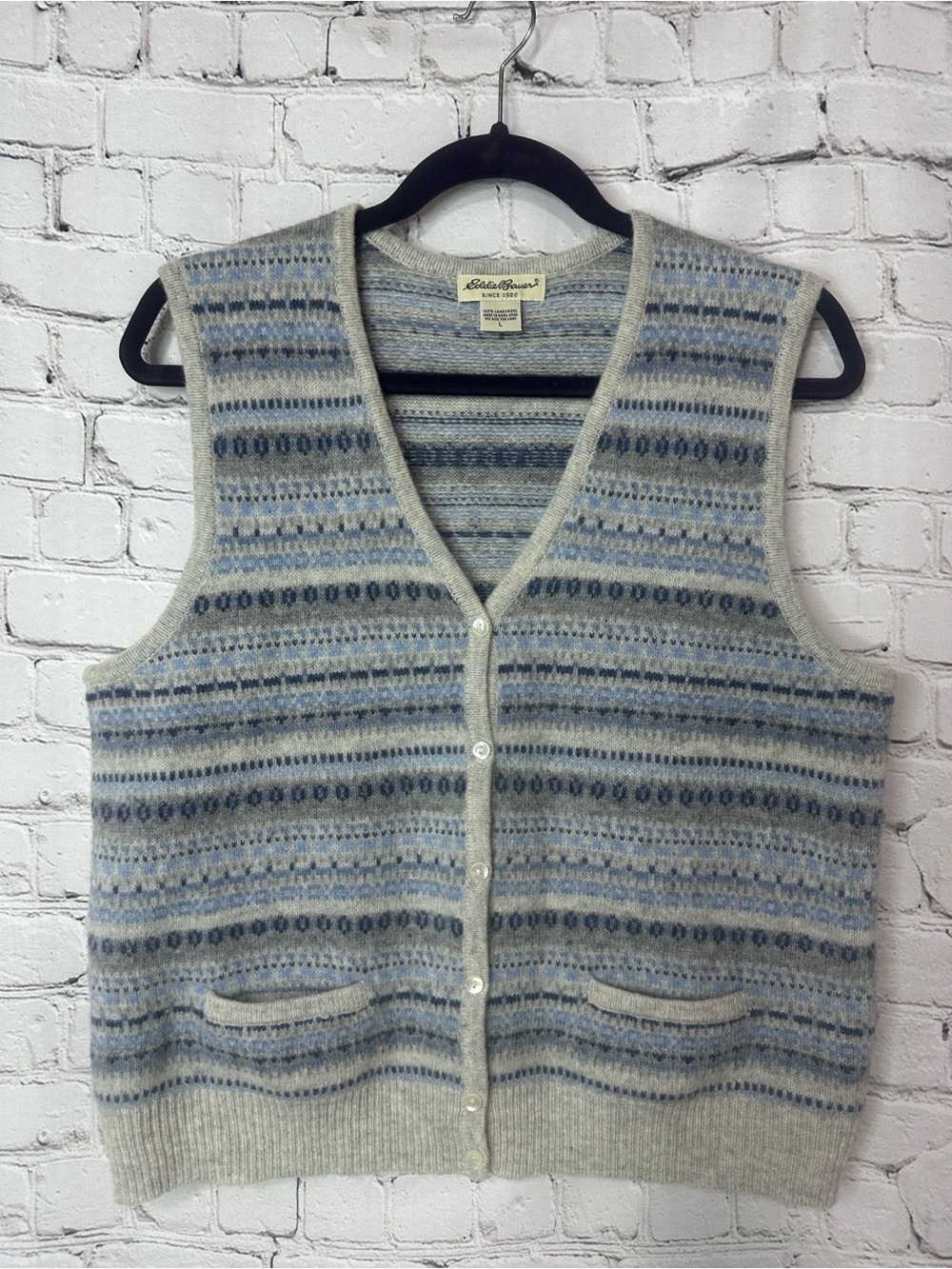 Eddie Bauer 100% Lambswool Fair Isle Sweater Vest Women’s Large L